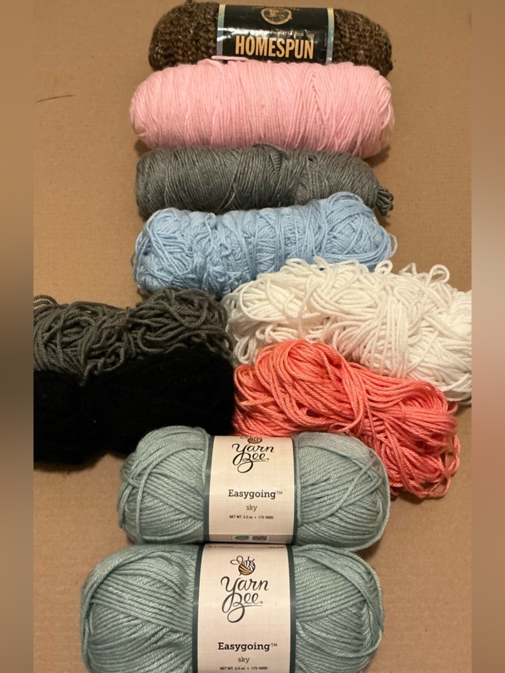 Yarn Bee Easygoing Sky Skeins + Assorted Pastel & Neutral Yarn Lot